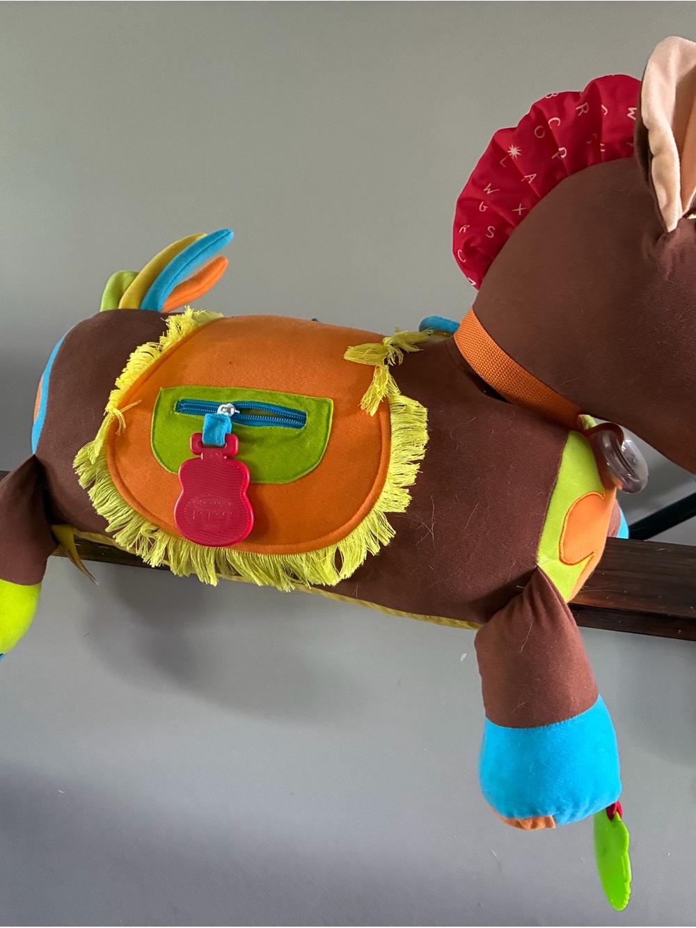 Melissa & Doug Brown Plush Pony with Orange Saddle and Blue Accents